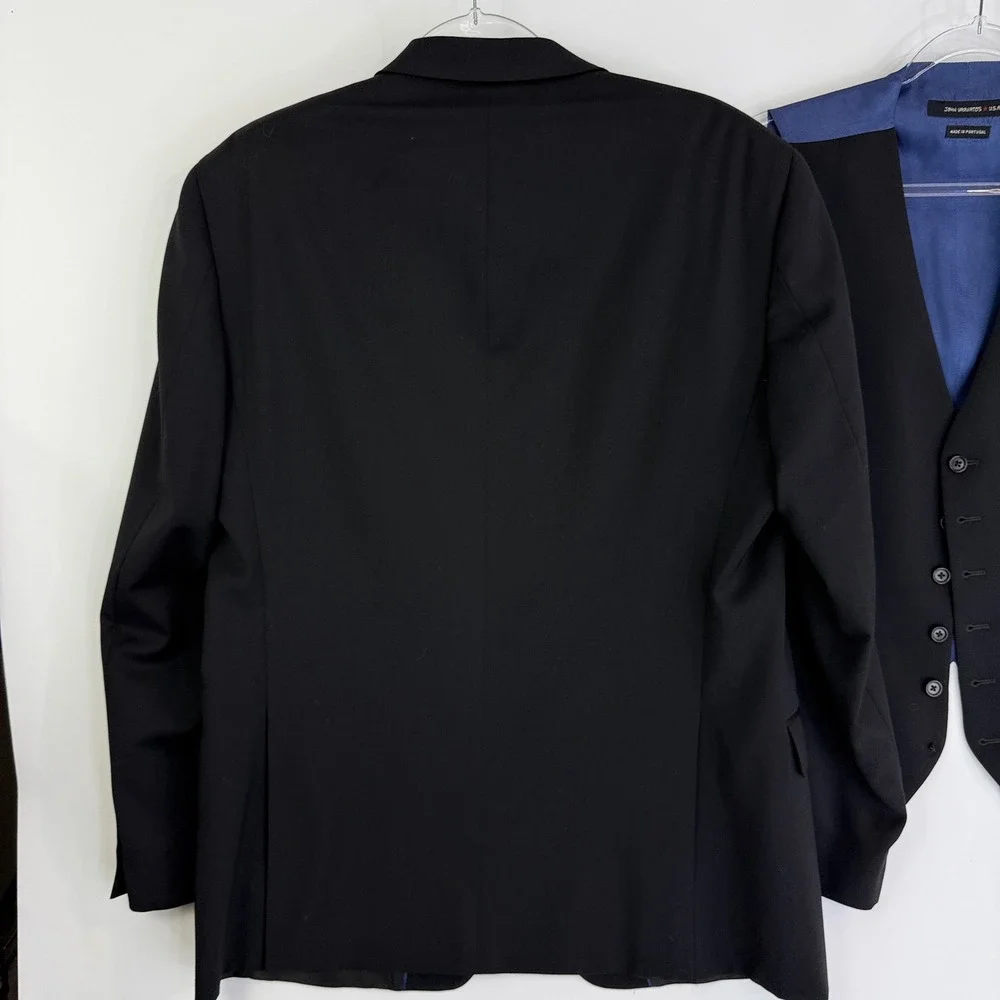 John Varvatos USA Blazer Vest Set Mens 42R Navy 100% Wool 2pc Suit Jacket 12994